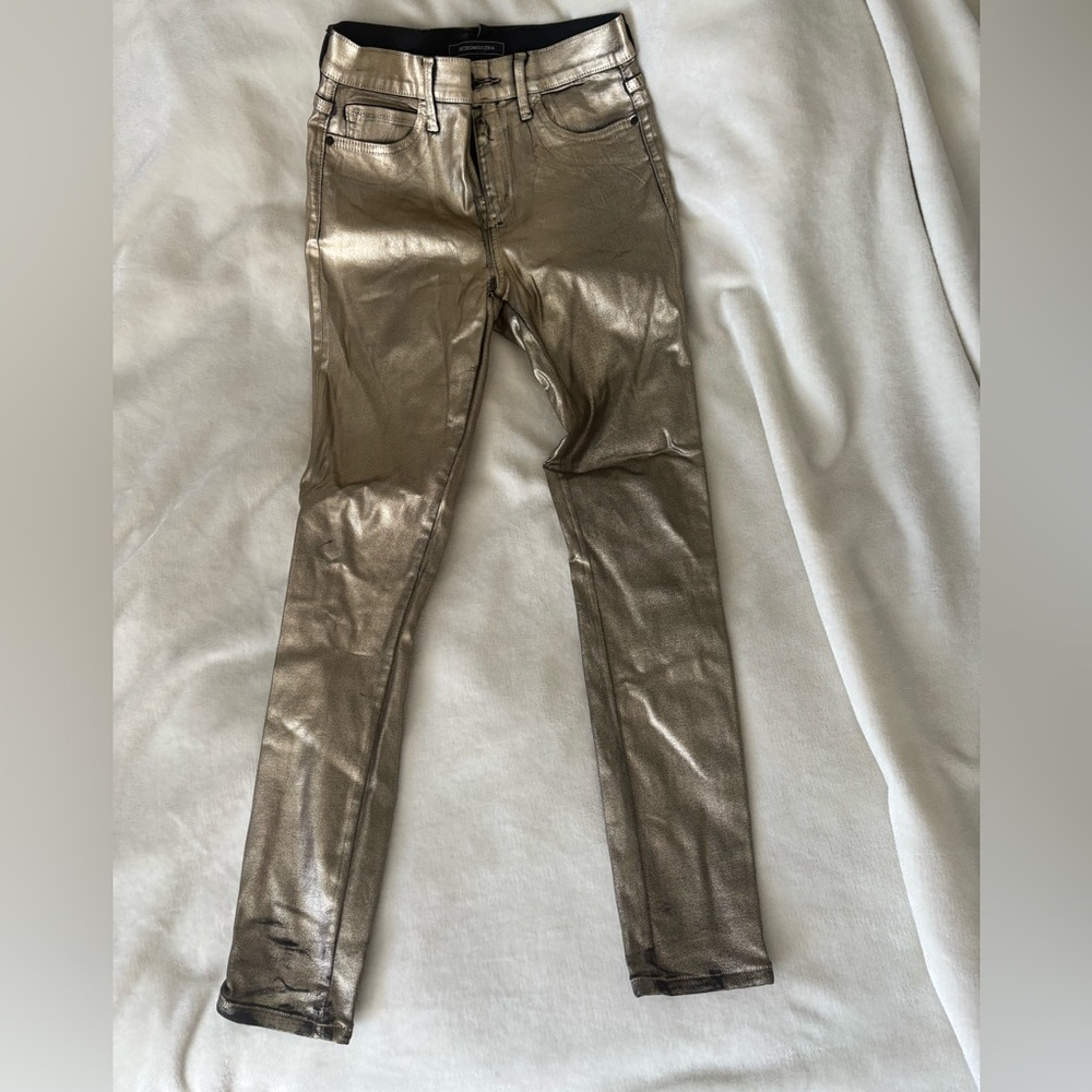 BCBGMaxAzria Gold Metallic Coated Jeans Sz 28